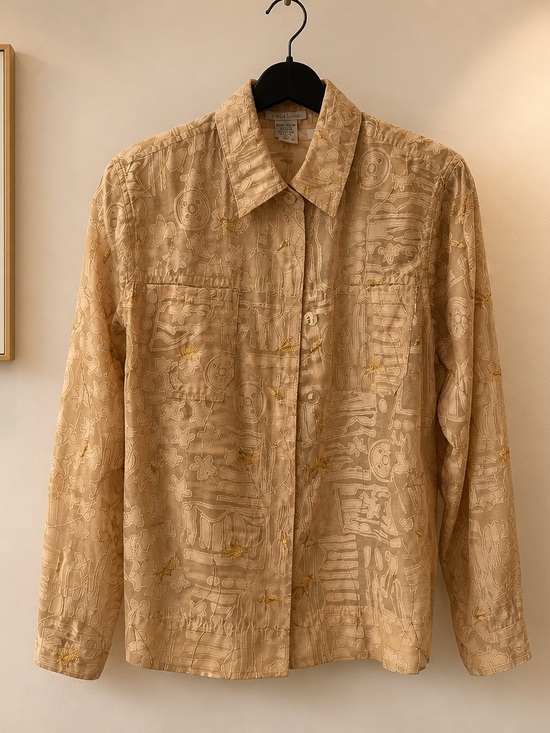 erin london Other - erin london Beige Patterned Long-Sleeve Button-Down Shirt